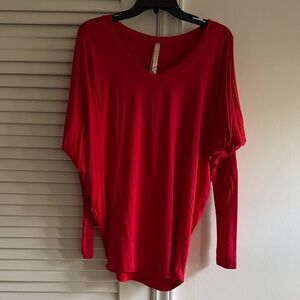 NATURAL LIFE Red V-Neck Long Sleeve Women's Top SZ Small - Made in USA